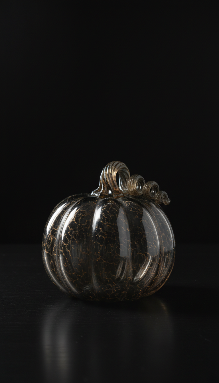 Smoked glass pumpkin sculpture with gold stem