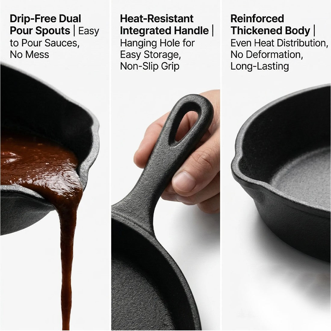 Pre-Seasoned Cast Iron Skillet Set — 3 Piece — product image 3