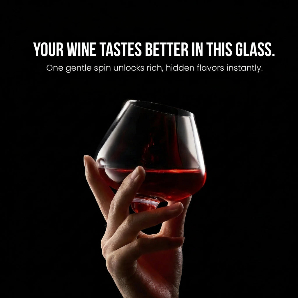Kami Rotating Crystal Wine Glass & Wooden Coaster