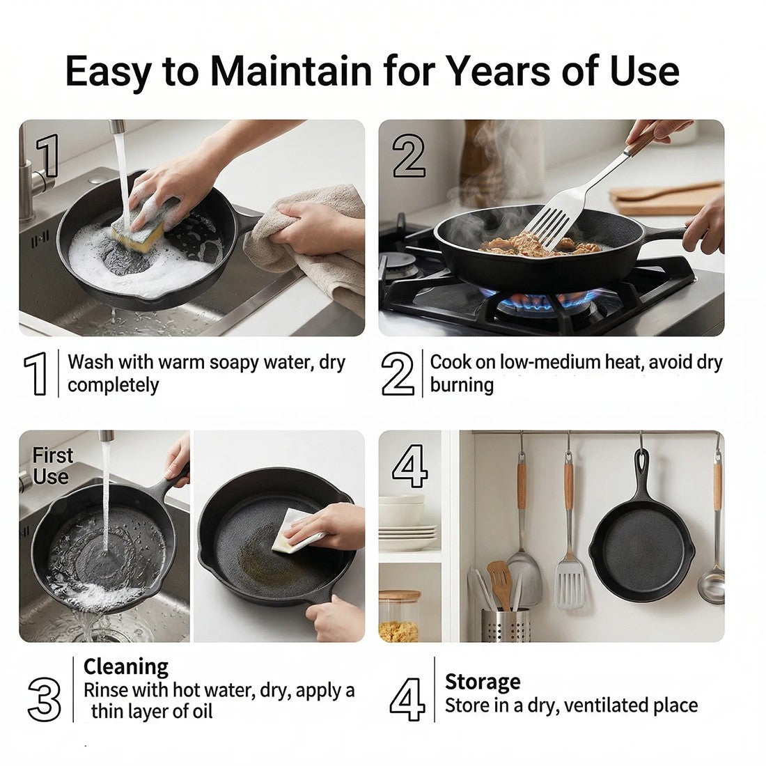 Pre-Seasoned Cast Iron Skillet Set — 3 Piece — product image 4