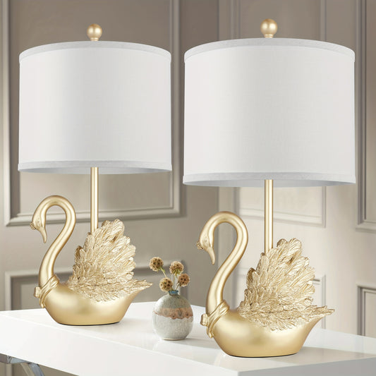 Golden Swan Table Lamps — Set of Two