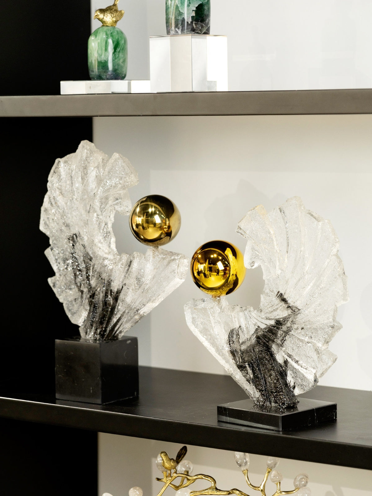 Abstract glass art decor with fan-shaped form
