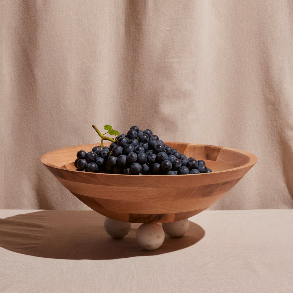 Meso Goods Sculptural Large Bowl — Arjun Wood & White Marble
