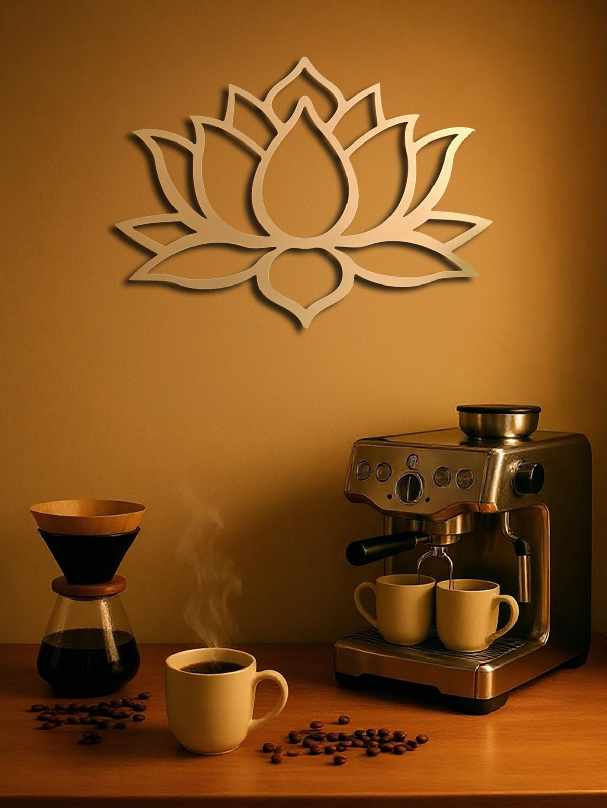 Large modern lotus metal wall art for an elegant living room