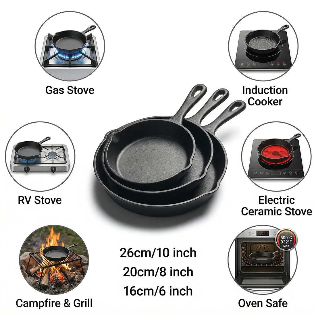 Pre-Seasoned Cast Iron Skillet Set — 3 Piece — product image 8