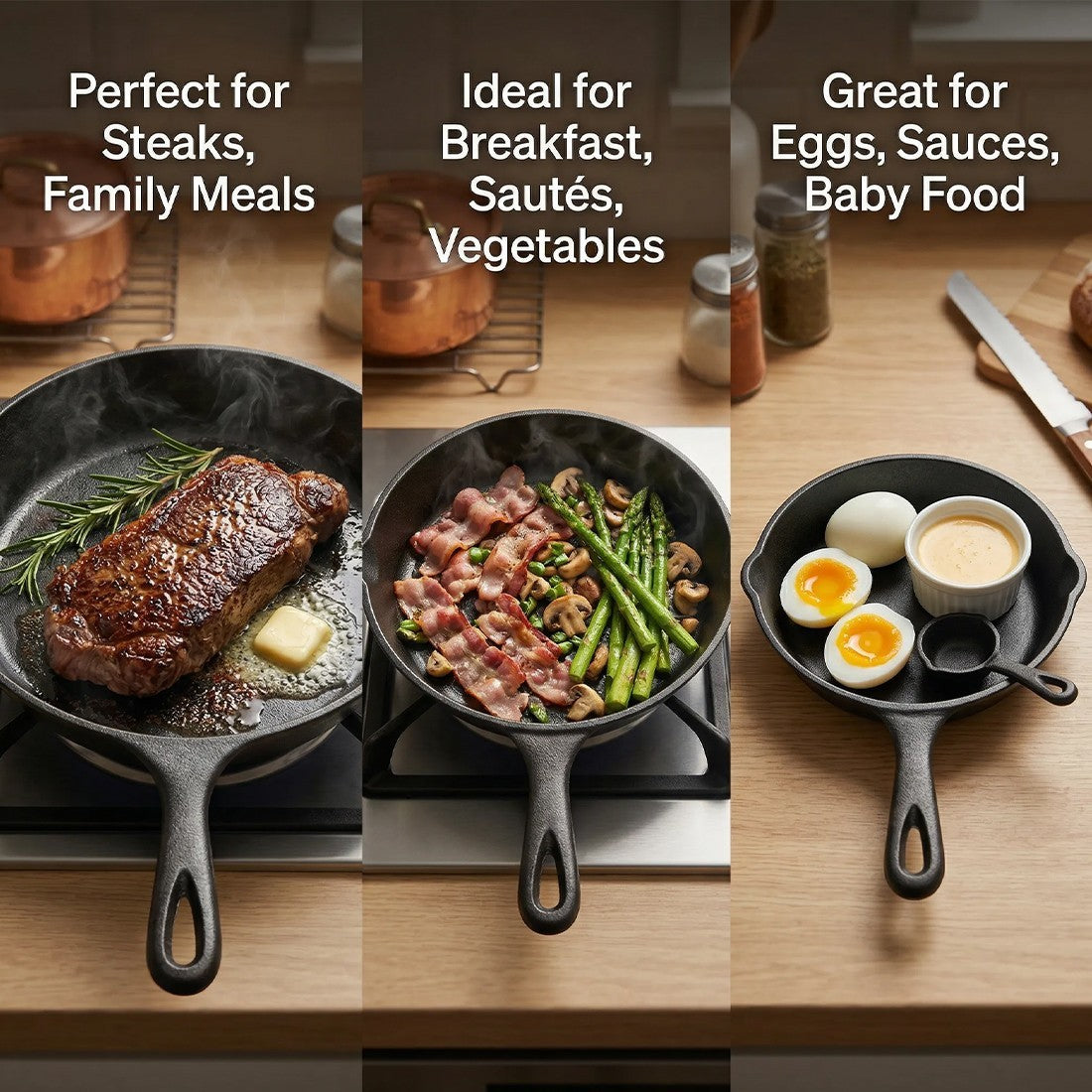 Pre-Seasoned Cast Iron Skillet Set — 3 Piece — product image 10