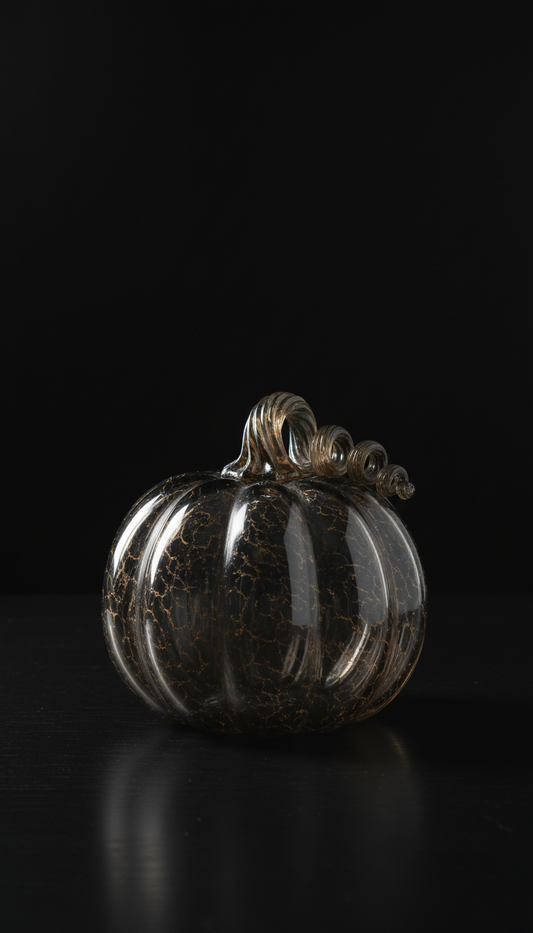 Smoked glass pumpkin sculpture with gold stem